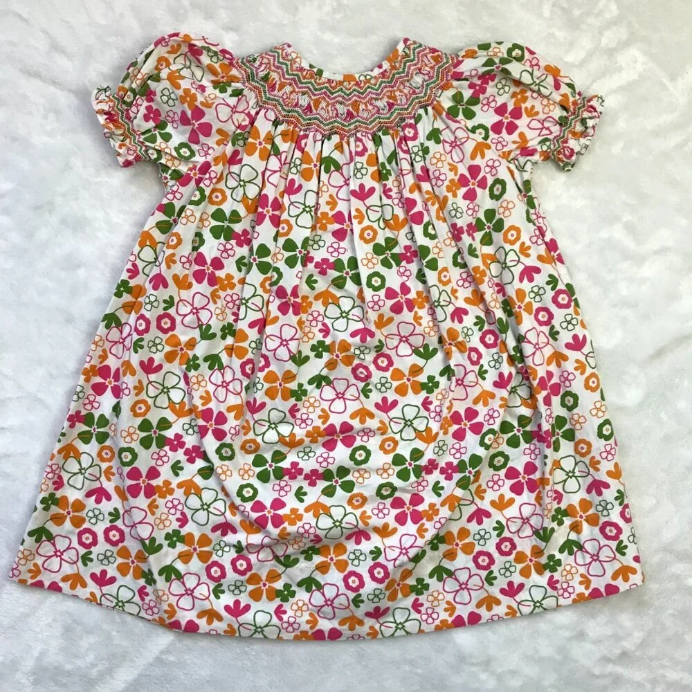 Strasburg Floral Smocked Bishop Dress Girls‎ 24M Multi Color 100% Cotton FLAW